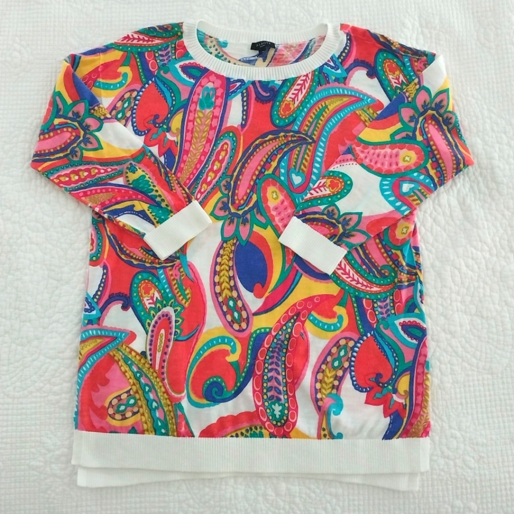 Talbots; S/P, Pull Over, Colorful Print, Three-Quarter Sleeve, Sweater